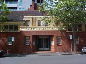 Entrance to RHSV building showing the insignias of former army medical corps