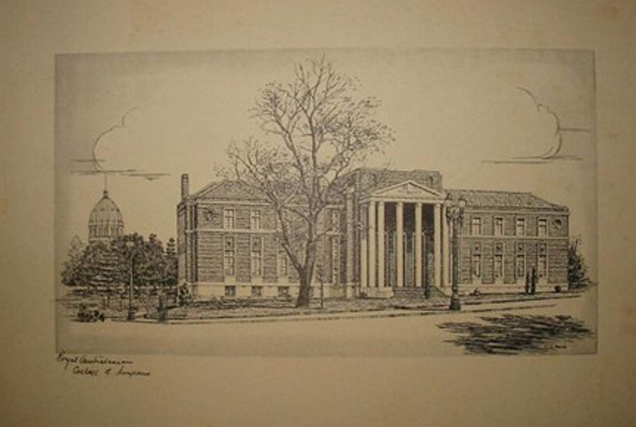 Black and white souvenir print of a drawing of the Royal Australasian College of Surgeons